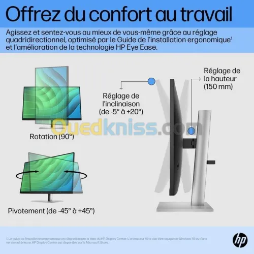 ECRAN HP 27 POUCES E27 G5 IPS COMMANDES A L ECRAN ANTIREFLET HAUTEUR INCLINAISON ROTATION PIVOTEMENT