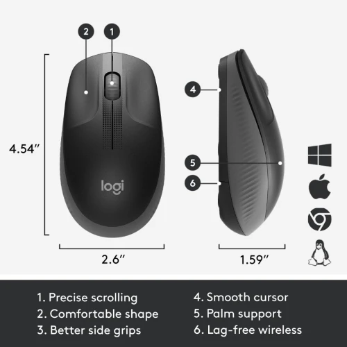 Souris Sans Fil Logitech M190 Full Size 1000 DPI 2.4GHz USB Autonomie 18 Mois Design Ergonomique Ambidextre Souris Bureau PC Portable Fiable