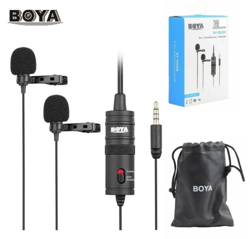 Boya BYM1DM Microphone lavalier double pour smartphone caméras PC interviews et podcasts