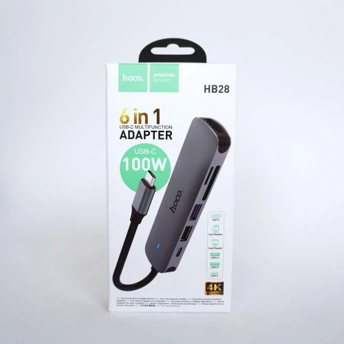 Hub USB Type-C HOCO HB28 6-en-1 Adaptateur Multiport 100W PD HDMI USB 3.0 Lecteur SD TF Compatible Laptop MacBook PC