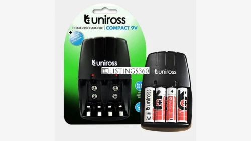 Chargeur de piles Uniross universel AA AAA 9V USB C rapide et sécurisé