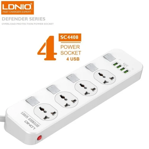 MULTIPRISE ÉLECTRIQUE LDNIO SC4408 4 PRISES + 4 PORTS USB 2500W