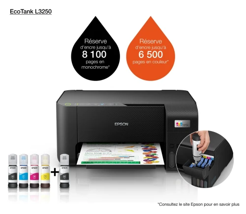 Imprimante Epson A4 EcoTank L3250 Multifonction WiFi Impression Recharge Sans Cartouche