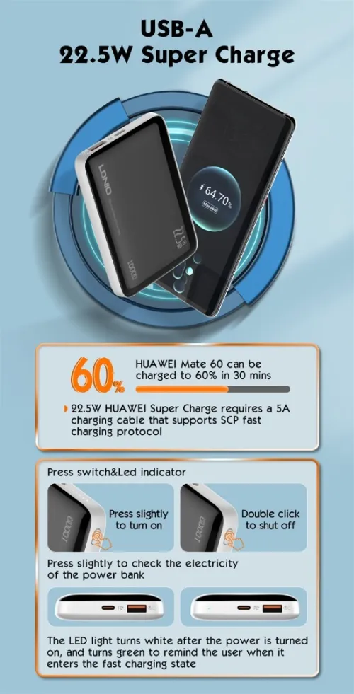 POWER BANK LDNIO 10000MH PQ25 22.5W