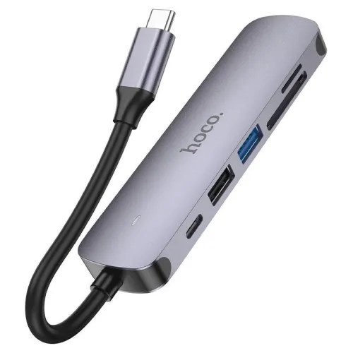 Hub USB Type-C HOCO HB28 6-en-1 Adaptateur Multiport 100W PD HDMI USB 3.0 Lecteur SD TF Compatible Laptop MacBook PC