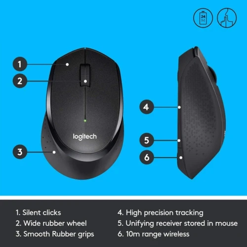 Souris Sans Fil Logitech M330 Silent Plus 1000 DPI 2.4GHz USB Ultra Silencieuse Ergonomique Autonomie 24 Mois Souris Bureau PC Portable