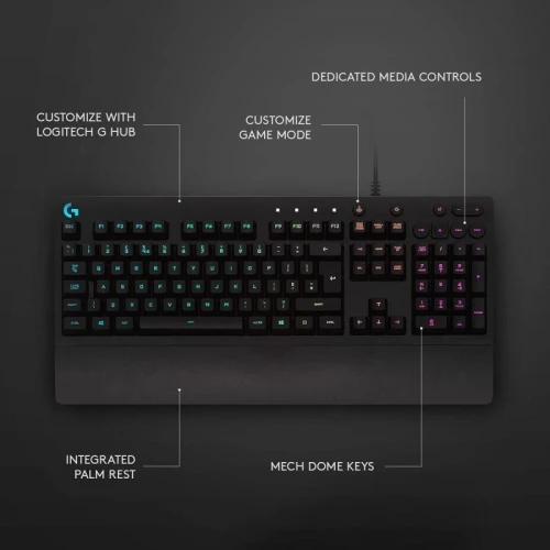 Clavier Gaming Logitech G213 Prodigy RGB AZERTY USB Résistant aux Éclaboussures Touches Performance Multimédia Gamer PC Haute Réactivité