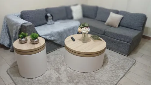 Table basse ronde avec rangement 