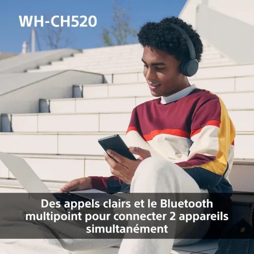 Casque Sony WH-CH520 - Bluetooth sans Fil, Multipoint, Micro intégré - 50 Heures et Charge Rapide