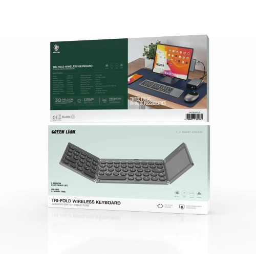 Clavier Green Lion Tri-Fold GKM55 Sans Fil Pliable Ultra-Fin Avec Pavé Tactile Intégré et Bluetooth 5.0