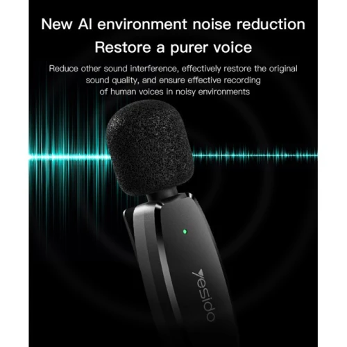 Double Microphone Yesido KR15 Type-c Lightning Cravate Sans Fil À Faible Latence Avec Récepteur 3en1