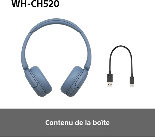 Casque Sony WH-CH520 - Bluetooth sans Fil, Multipoint, Micro intégré - 50 Heures et Charge Rapide