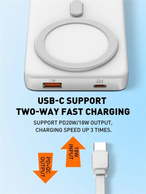 Power bank Ldinio 10000mah sans fil PQ17 22.5w Chargement Rapide 2 Usb Qc3.0
