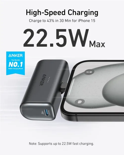 Power Bank Anker Nano 5000mah 22.5W avec connecteur USB-C pliable intégré Chargeur portable