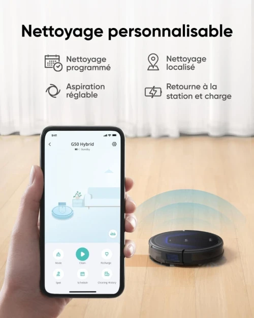 Anker Eufy G50 Hybrid Aspirateur Robot, Aspiration 4 000 Pa, Dynamic Navigation, Pro-Detangle Comb