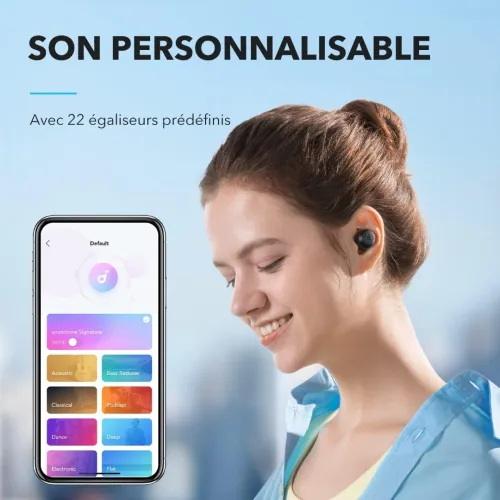 Airpods Anker Life A20i Écouteurs Bluetooth sans Fil Autonomie 28H 2 Microphones IA Bluetooth 5.3