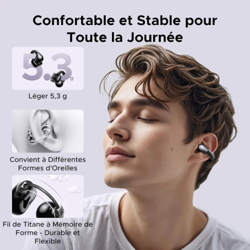 Écouteurs UGREEN HiTune S3 Ear Clip sans Fil Sport ENC DNN Bluetooth 5.4 Autonomie 30H IPX5