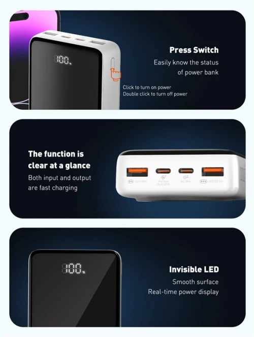 Power bank Ldnio 20000mah sans fil PQ18 22.5w Chargement Rapide 2 Usb Qc3.0