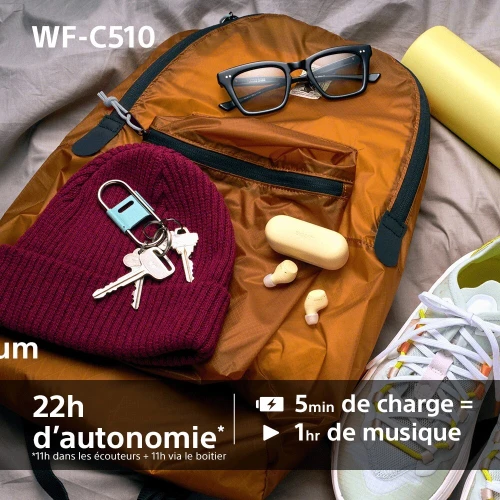 Sony WF-C510 Écouteurs intra-auriculaires, connexion multipoint, IPX4, charge rapide, iOS et Android