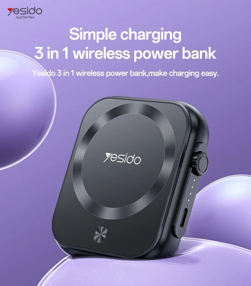 Yesido YP59 Power Bank 3 en 1 chargeur Téléphone, AirPods, Smartwatch,USB-C 20W, charge sans fil 15W