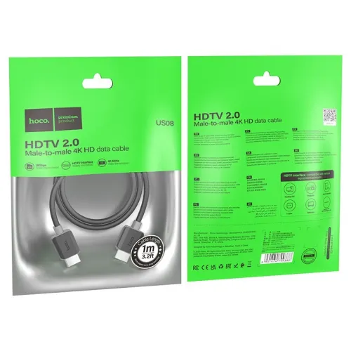 Cable Hoco US08 HDTV 2.0 mâle vers mâle 4K HD 60Hz 1m