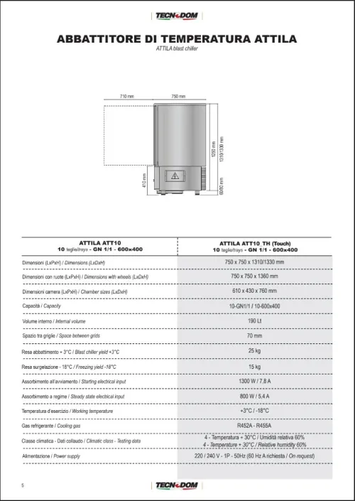 CELLULE DE REFROIDISSEMENT 10 NIVEAUX (-40) TECNODOM (Version Tactile) GN 1/1 - État Neuf - ITALY ( Surgélateur, Abbatteur de Température)