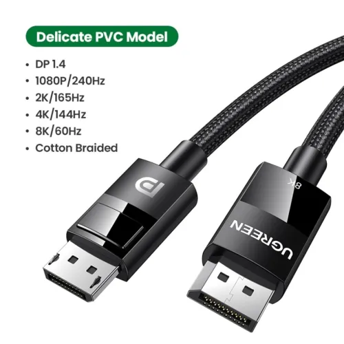 UGREEN Câble DisplayPort 1.4 8K 60Hz 4K 240Hz Aluminium Mâle vers Mâle HDR GSync Nylon Tressé 1M 2M