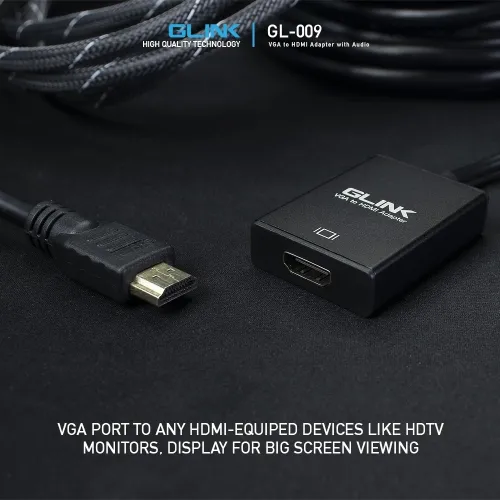 GLINK Convertisseur VGA Vers HDMI 1080P VGA Mâle Vers HDMI Femelle Câble USB Et Câble Audio 3,5