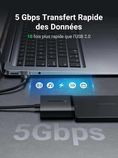 UGREEN Adaptateur USB SATA III Câble SATA USB Disque Dur pour 2,5 3,5 Pouces HDD SSD UASP