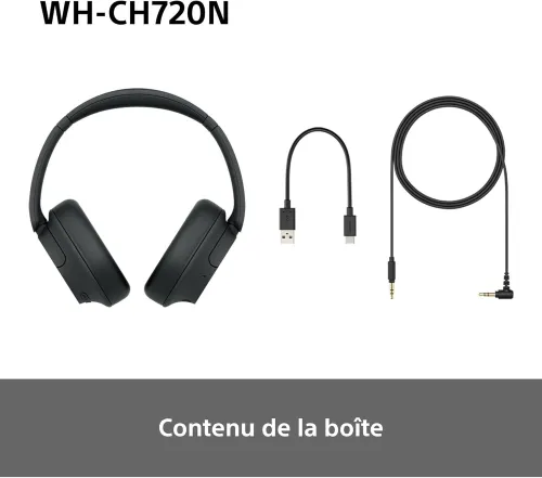 Sony WH-CH720N - Casque Bluetooth sans Fil à réduction de Bruit - Micro intégré - jusqu'à 35 Heures d'autonomie et Charge Rapide - Noir