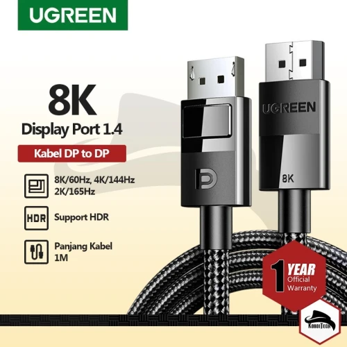 UGREEN Câble DisplayPort 1.4 8K 60Hz 4K 240Hz Aluminium Mâle vers Mâle HDR GSync Nylon Tressé 1M 2M