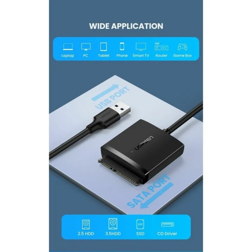 Ugreen  Convertisseur USB 3.0 vers disque dur SATA avec Alimentation 12V - 2A