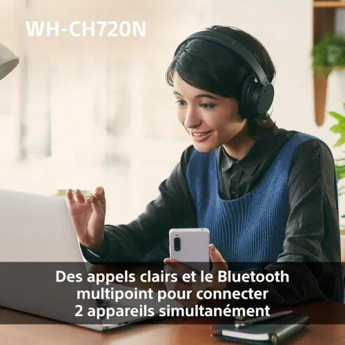 Sony WH-CH720N - Casque Bluetooth sans Fil à réduction de Bruit - Micro intégré - jusqu'à 35 Heures d'autonomie et Charge Rapide - Noir