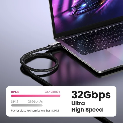 UGREEN Câble DisplayPort 1.4 8K 60Hz 4K 240Hz Aluminium Mâle vers Mâle HDR GSync Nylon Tressé 1M 2M