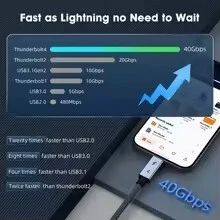 UGOURD câble Thunderbolt 4 USB4 transfert de données 40Gbps / 8K charge rapide 240W  Type C   