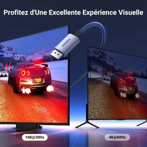 UGREEN Câble DisplayPort 2.1 Supporte 16K 30Hz - 8K 60Hz - 4K 240Hz - 80Gbps HDR HDCP (1M) (2M) (3M)
