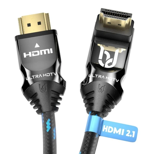 Ultra HDTV Câble HDMI 2.1 - 5 m, fiche coudée, 48 Gbps, 8K@60Hz, 4K@120Hz - protection anti-torsion - PS5, Xbox , HDR Dolby Vision eArc Dolby Atmos
