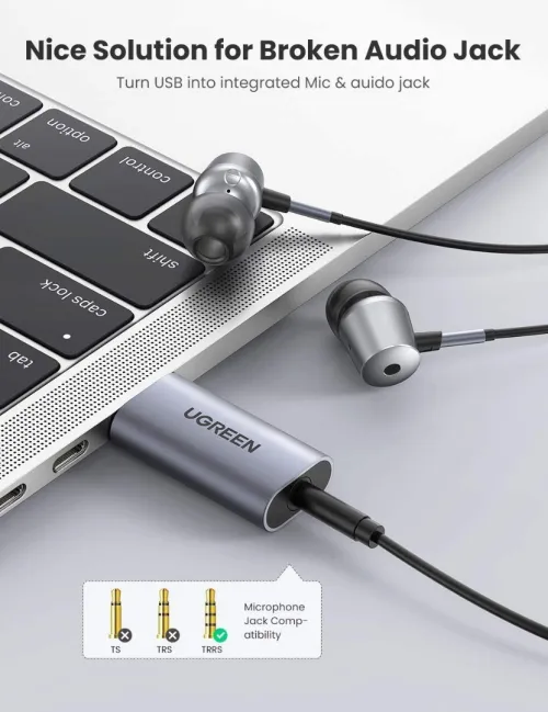 UGREEN Carte son USB audio stéréo 2 en 1 USB vers 3,5 mm Jack