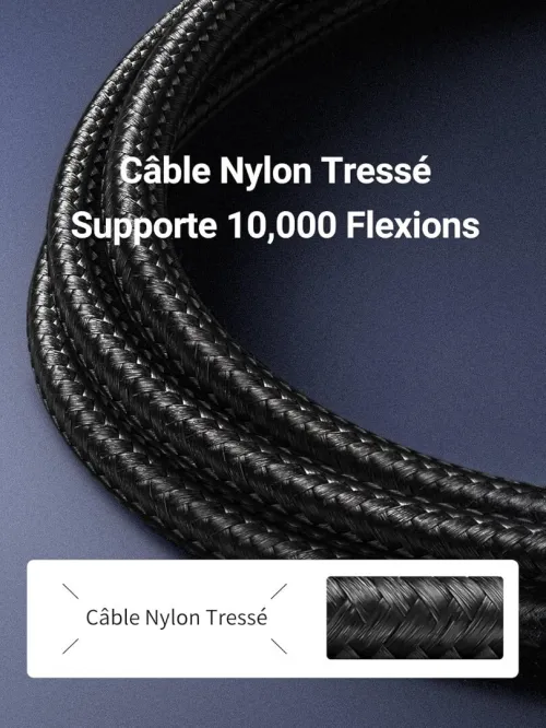 UGREEN Cat 7 Câble Réseau RJ45 10Gbps 600MHz Double Blindage Noyau Cuivre Nylon Tressé - 5 Metre