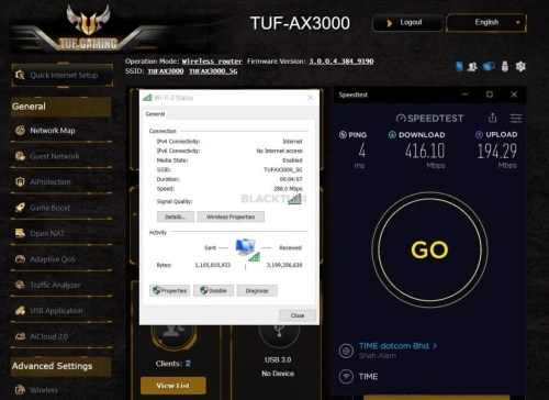 ASUS TUF-AX3000 V2 Router Gaming AX3000 Wi-Fi 6 + Routeur Pour BOX Fibre Optique FTTH Haut De Gamme