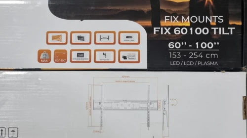 NorStone FIX 60100 TILT Support TV Mural Inclinable jusqu'à +5/-10 - 75 Kg - De 60" À 100" 