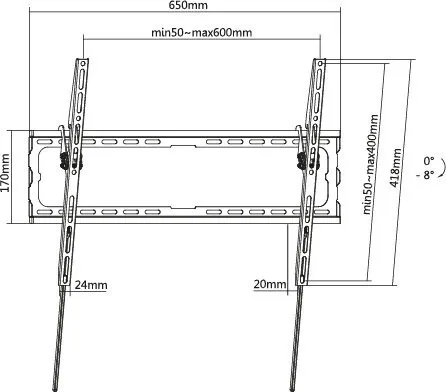 NorStone FIX 3780 TILT Support TV Mural Inclinable Jusqu'à +5/-8 - 45 Kg - De 37" À 80"