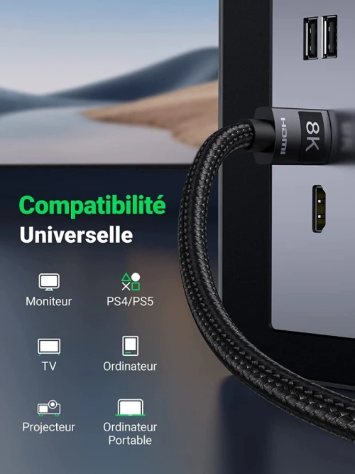 UGREEN Câble HDMI 2.1  8K 60Hz * 4K 120Hz * UHD Haute Vitesse 48 Gbps  * 1M * 2M * 3M* 5M