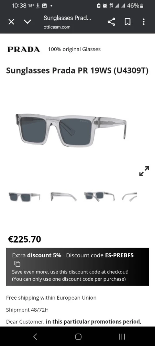 Prada PR 19WS - U4309T Crystal Grey | Sunglasses Man