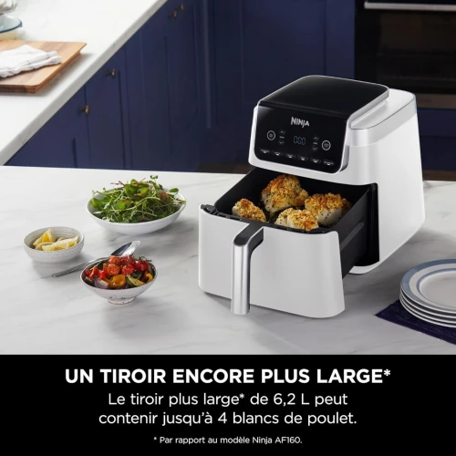 Ninja Air Fryer MAX PRO, 6.2L, sans huile, grand tiroir, rôtir, cuire, familial,  Blanc AF180EUWH