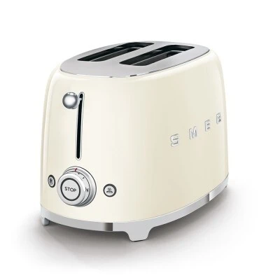 Grille-pain  Smeg, 2 Tranches , 2 Fentes 36 mm, 6 Niveaux de Brunissage, Fonction Chauffage, Décongélation Éjection Automatique du Pain, Ramasse Miettes, 950 W, Crème