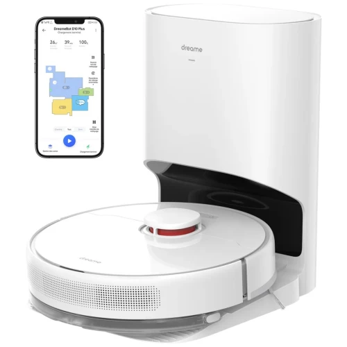 Dreame D10 Plus Gen 2 Robot Aspirateur Laveur avec Vidange Automatique Poussière, Stocke jusqu'à 90 Jours de Poussière, Navigation LiDAR, Aspiration 6000Pa Tapis et Poils d'animaux, Batterie 285 Min