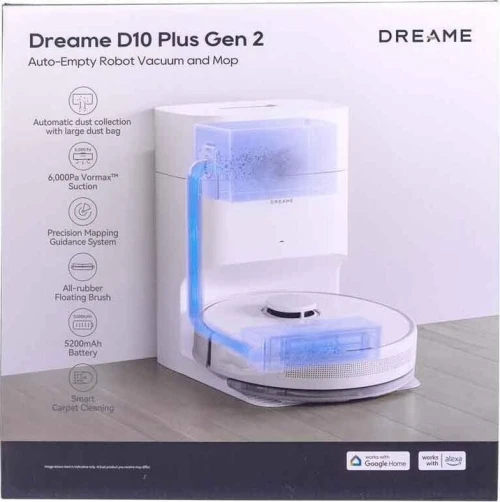 Dreame D10 Plus Gen 2 Robot Aspirateur Laveur avec Vidange Automatique Poussière, Stocke jusqu'à 90 Jours de Poussière, Navigation LiDAR, Aspiration 6000Pa Tapis et Poils d'animaux, Batterie 285 Min