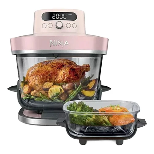 Ninja CRISPi PRO XL, Friteuse sans huile en verre, 5 modes de cuisson prédéfinis, avec contenants en verre CleanCrisp de 5,7 l et 2,3 l, couvercles de rangement