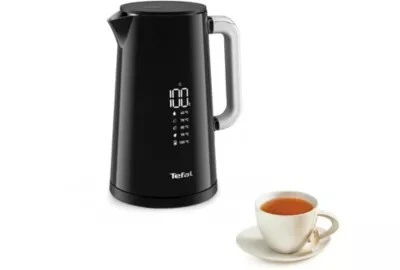 Tefal Bouilloire électrique, Ébullition rapide, 1,7 L, Arrêt Automatique, Filtre amovible, Écran numérique, 5 températures, Maintien au chaud 30 min, Intérieur inox, Smart'n Light, Noire, KO850810